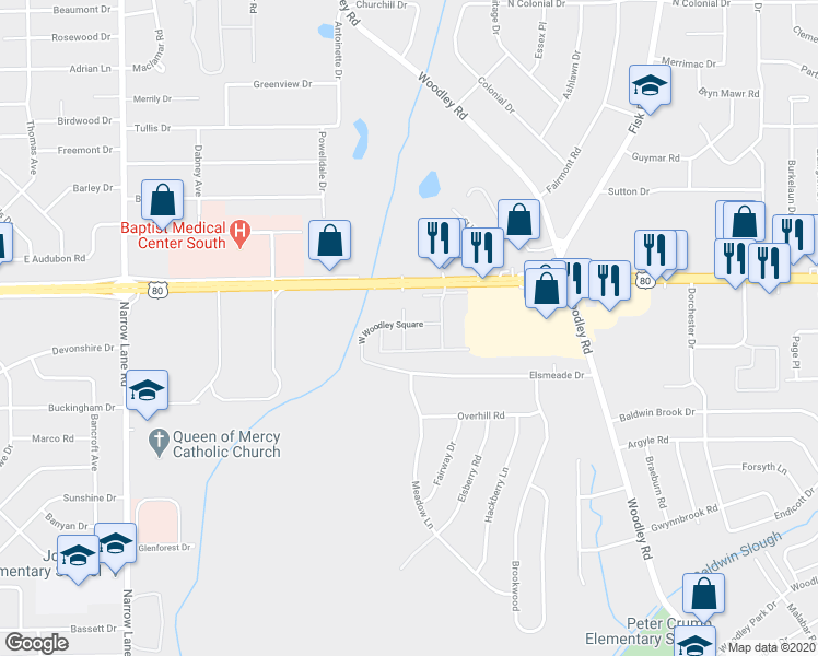 map of restaurants, bars, coffee shops, grocery stores, and more near 2246 West Woodley Square in Montgomery