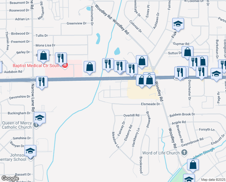 map of restaurants, bars, coffee shops, grocery stores, and more near 2254 West Woodley Square in Montgomery