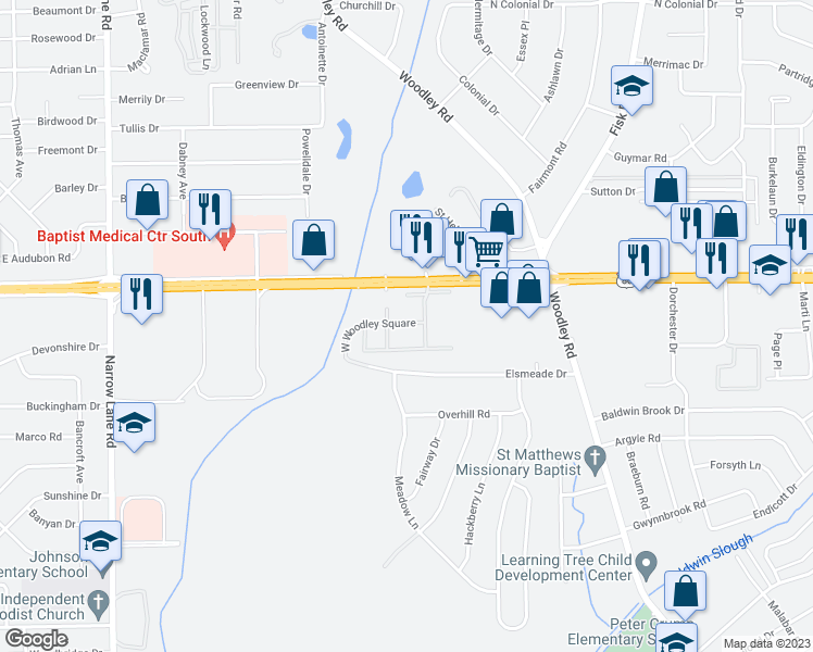 map of restaurants, bars, coffee shops, grocery stores, and more near 2268 West Woodley Square in Montgomery