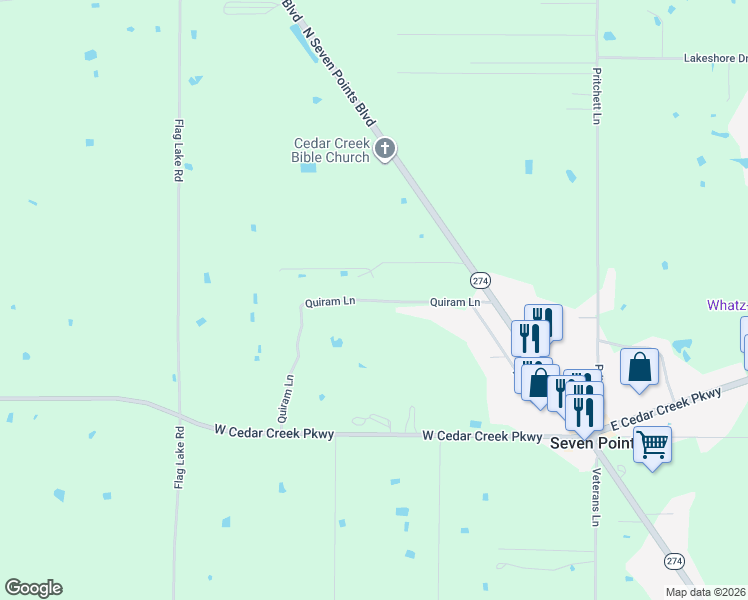 map of restaurants, bars, coffee shops, grocery stores, and more near 500 Quiram Lane in Seven Points