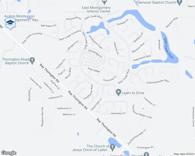 map of restaurants, bars, coffee shops, grocery stores, and more near 9273 Harrington Circle in Montgomery