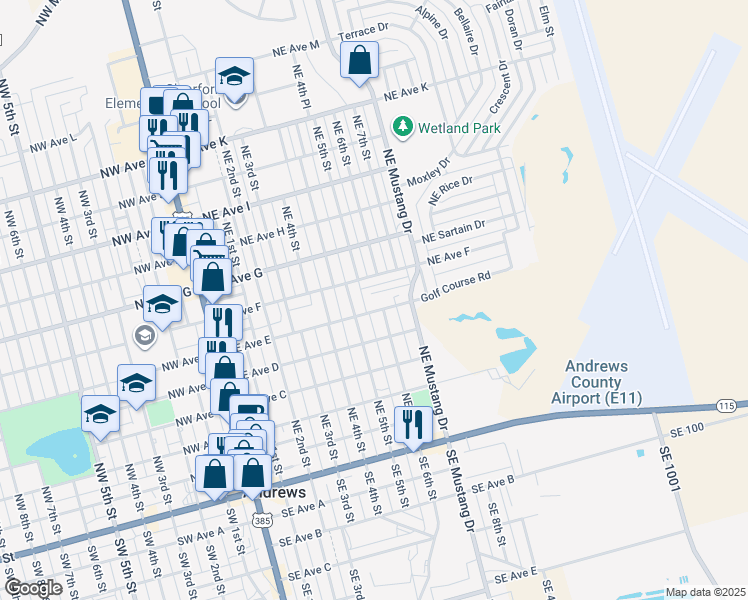 map of restaurants, bars, coffee shops, grocery stores, and more near 604 Northeast Avenue East in Andrews