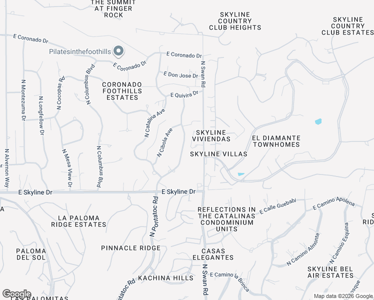 map of restaurants, bars, coffee shops, grocery stores, and more near 6601 North Pontatoc Road in Tucson