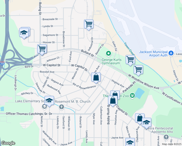 map of restaurants, bars, coffee shops, grocery stores, and more near 121 Columbia Avenue in Jackson