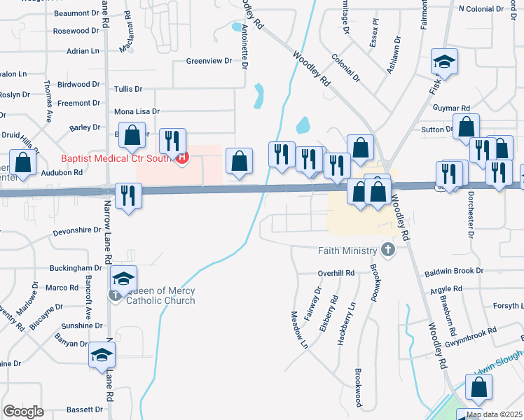 map of restaurants, bars, coffee shops, grocery stores, and more near 2221 West Woodley Square in Montgomery