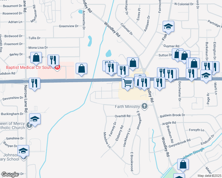 map of restaurants, bars, coffee shops, grocery stores, and more near 2300-3806 Woodley Square in Montgomery