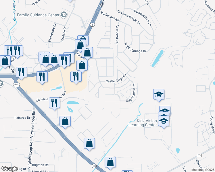 map of restaurants, bars, coffee shops, grocery stores, and more near 3771 Gas Light Curve in Montgomery