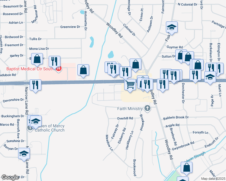 map of restaurants, bars, coffee shops, grocery stores, and more near 2300-3806 Woodley Square in Montgomery
