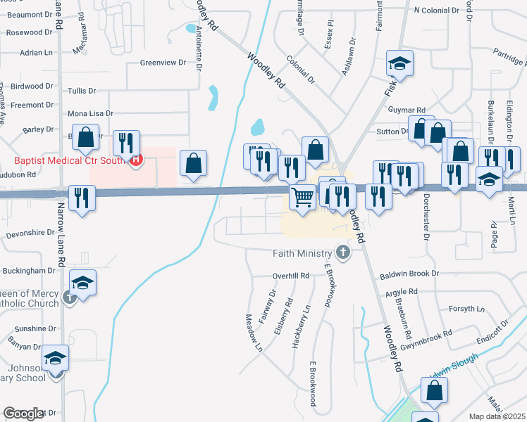 map of restaurants, bars, coffee shops, grocery stores, and more near 2230 West Woodley Square in Montgomery