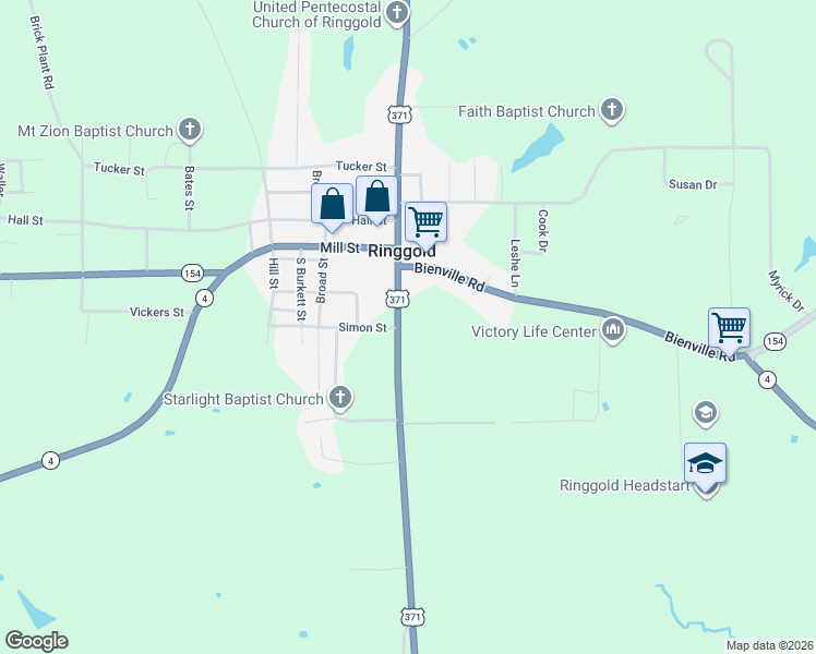 map of restaurants, bars, coffee shops, grocery stores, and more near 2145 Military Road in Ringgold