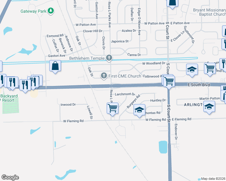 map of restaurants, bars, coffee shops, grocery stores, and more near 601-613 West South Boulevard in Montgomery