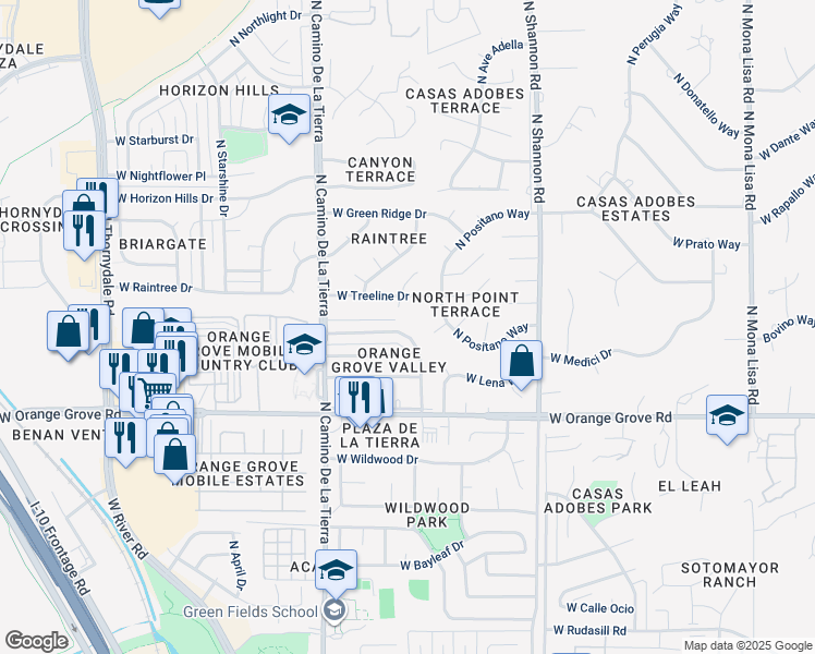 map of restaurants, bars, coffee shops, grocery stores, and more near 3142 West Calle Toronja in Tucson