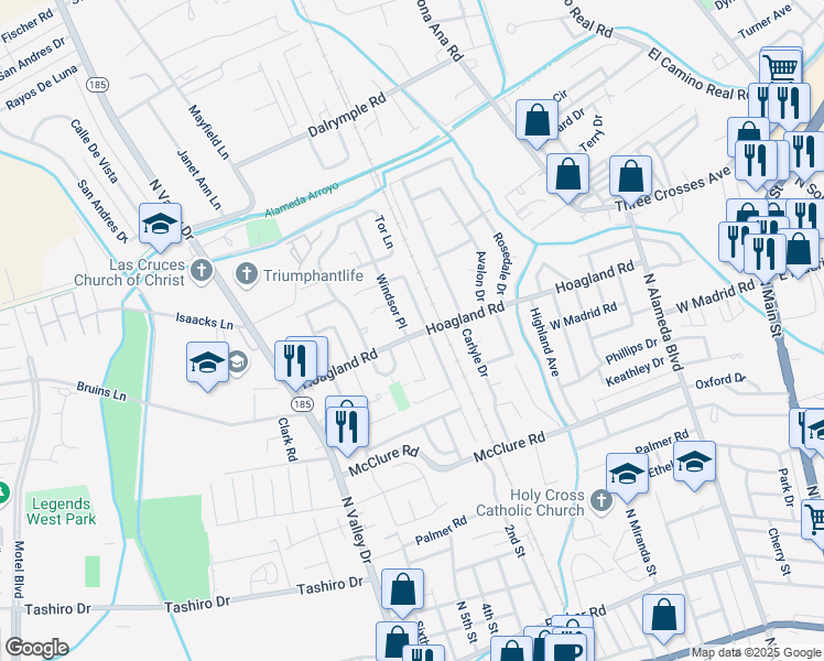 map of restaurants, bars, coffee shops, grocery stores, and more near 2017 Chateau Drive in Las Cruces