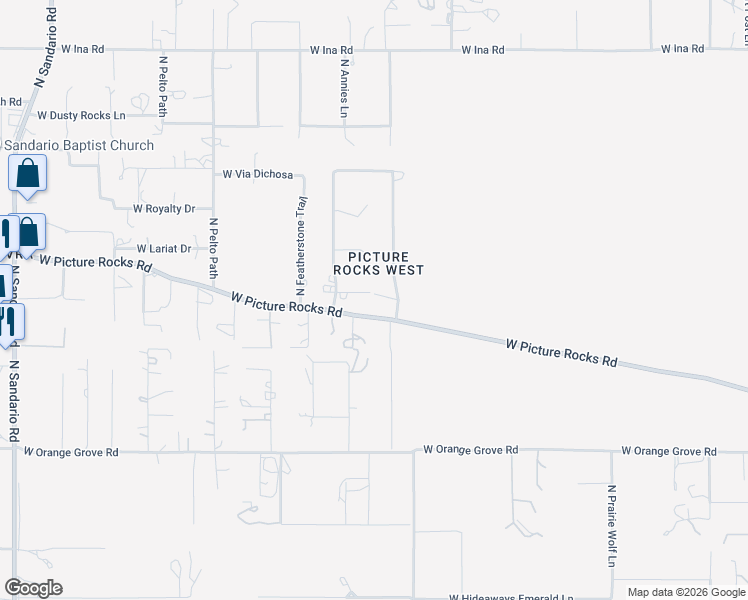 map of restaurants, bars, coffee shops, grocery stores, and more near 11075 West Old Buckboard Place in Tucson