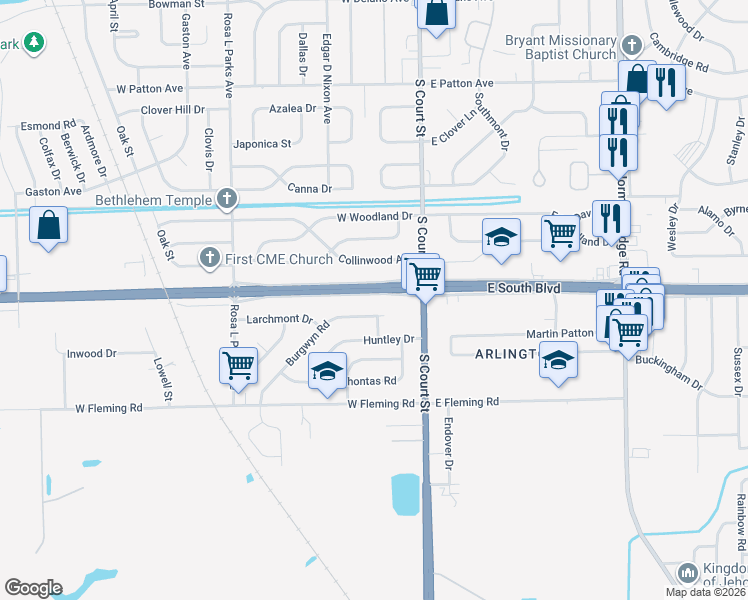 map of restaurants, bars, coffee shops, grocery stores, and more near 127 West South Boulevard in Montgomery