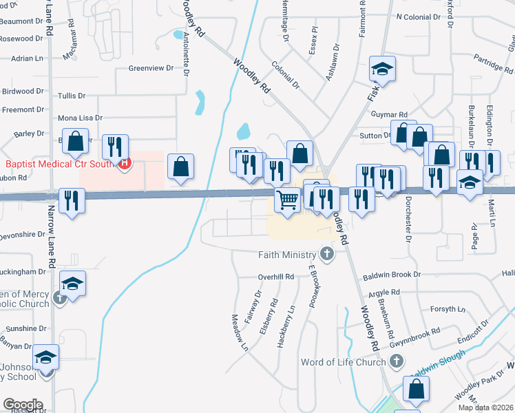 map of restaurants, bars, coffee shops, grocery stores, and more near 2300-3806 Woodley Square in Montgomery