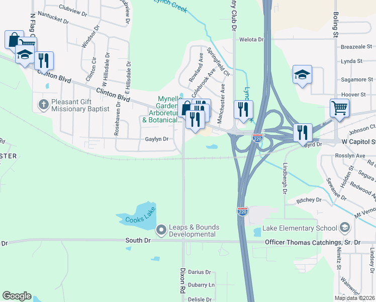 map of restaurants, bars, coffee shops, grocery stores, and more near 196 Dixon Road in Jackson