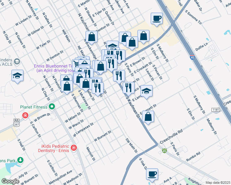 map of restaurants, bars, coffee shops, grocery stores, and more near South Breckenridge Street in Ennis