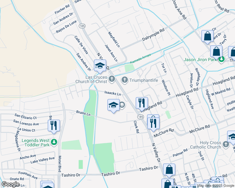 map of restaurants, bars, coffee shops, grocery stores, and more near 1681 Isaacks Lane in Las Cruces