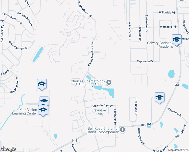 map of restaurants, bars, coffee shops, grocery stores, and more near Berrydale Drive in Montgomery