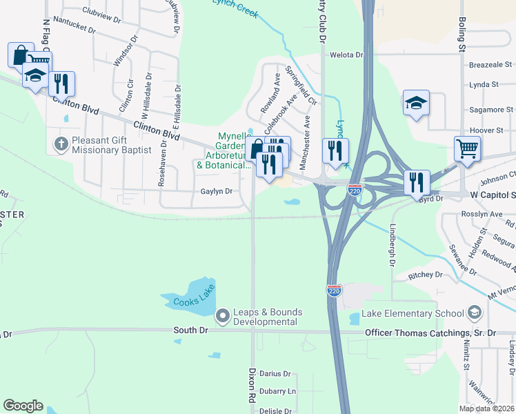 map of restaurants, bars, coffee shops, grocery stores, and more near 196 Dixon Road in Jackson