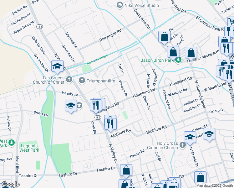 map of restaurants, bars, coffee shops, grocery stores, and more near 2010 Briarwood Lane in Las Cruces