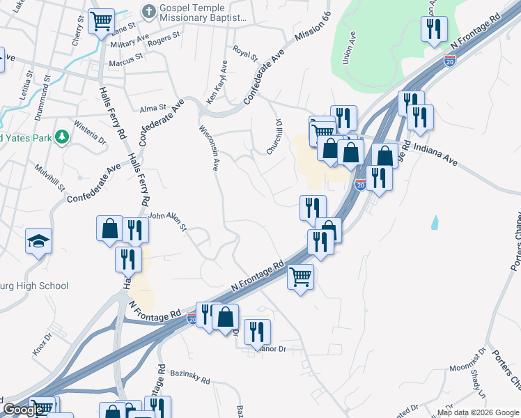 map of restaurants, bars, coffee shops, grocery stores, and more near 134 Autumn Drive in Vicksburg