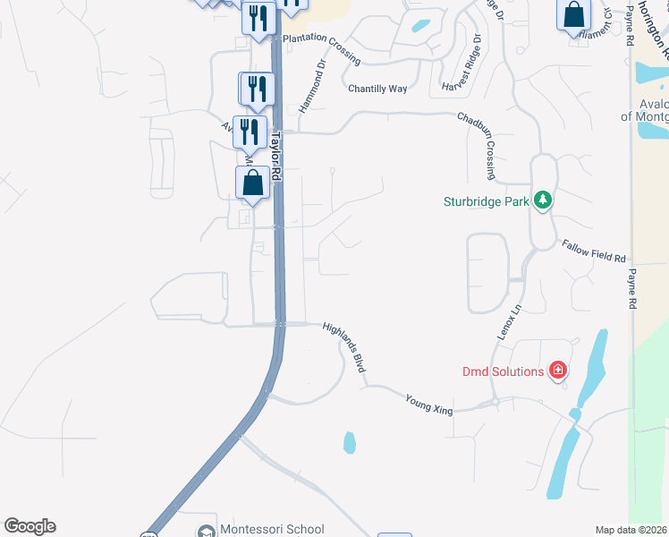 map of restaurants, bars, coffee shops, grocery stores, and more near 19 Weston Place in Montgomery