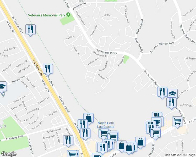 map of restaurants, bars, coffee shops, grocery stores, and more near 675 Windmill Court in Las Cruces
