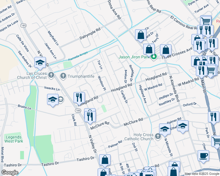map of restaurants, bars, coffee shops, grocery stores, and more near 2017 Chateau Drive in Las Cruces