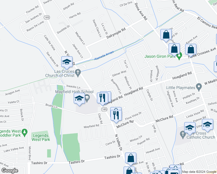 map of restaurants, bars, coffee shops, grocery stores, and more near 1017 Galvan Drive in Las Cruces