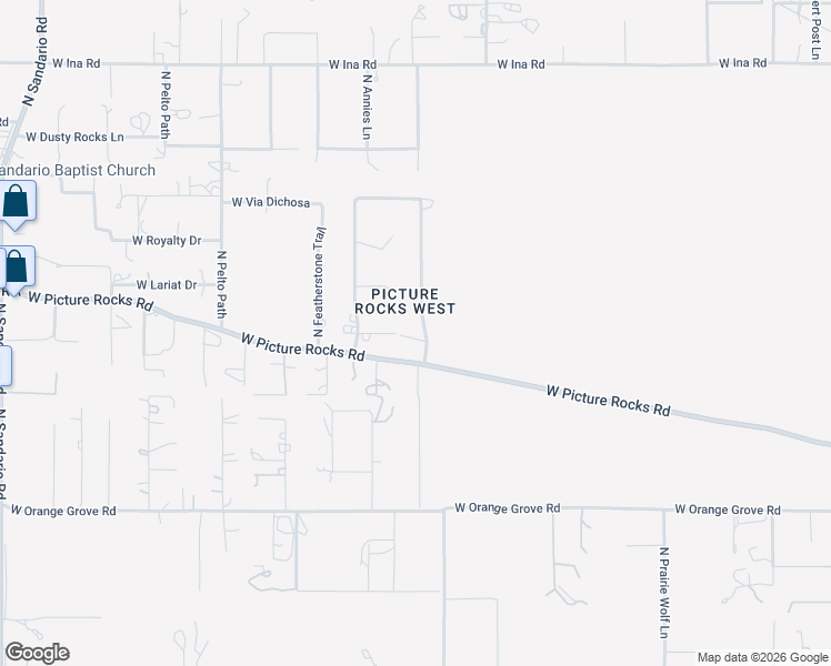 map of restaurants, bars, coffee shops, grocery stores, and more near 11075 West Old Buckboard Place in Tucson