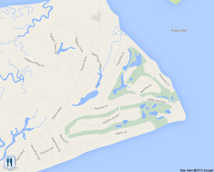 map of restaurants, bars, coffee shops, grocery stores, and more near 424 Porpoise Drive in Fripp Island