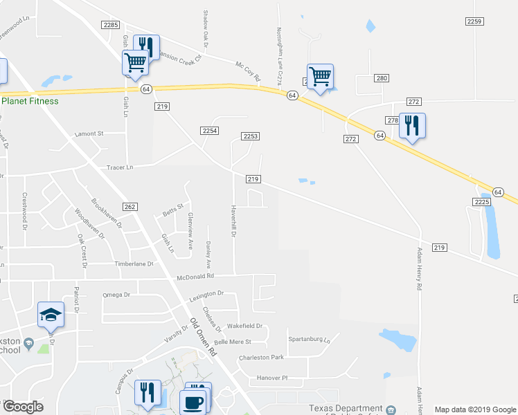 map of restaurants, bars, coffee shops, grocery stores, and more near 3968 Mobley Avenue in Tyler