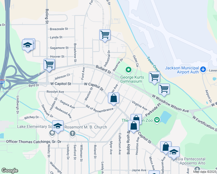 map of restaurants, bars, coffee shops, grocery stores, and more near 128 Columbia Avenue in Jackson