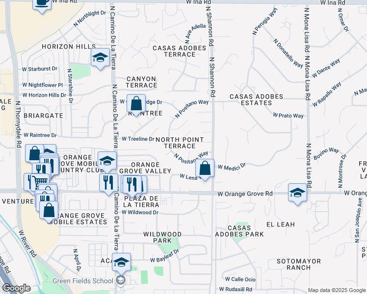 map of restaurants, bars, coffee shops, grocery stores, and more near 3051 W Tia Pl in Tucson