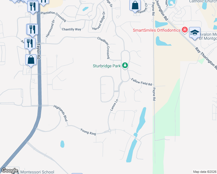 map of restaurants, bars, coffee shops, grocery stores, and more near 8212 Roanoke Court in Montgomery
