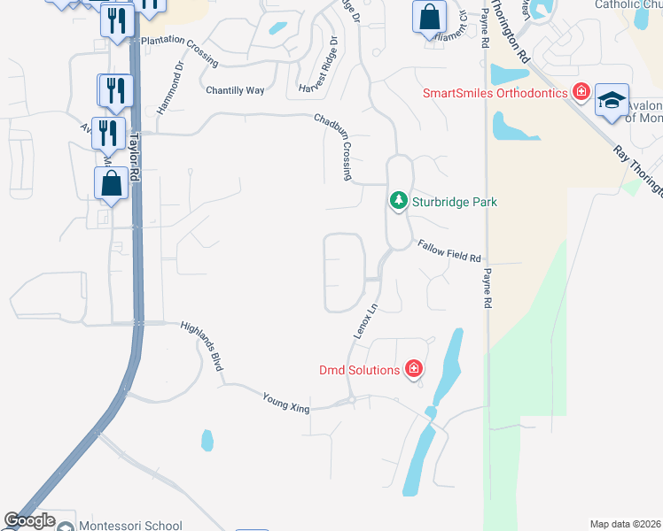map of restaurants, bars, coffee shops, grocery stores, and more near 8212 Roanoke Court in Montgomery