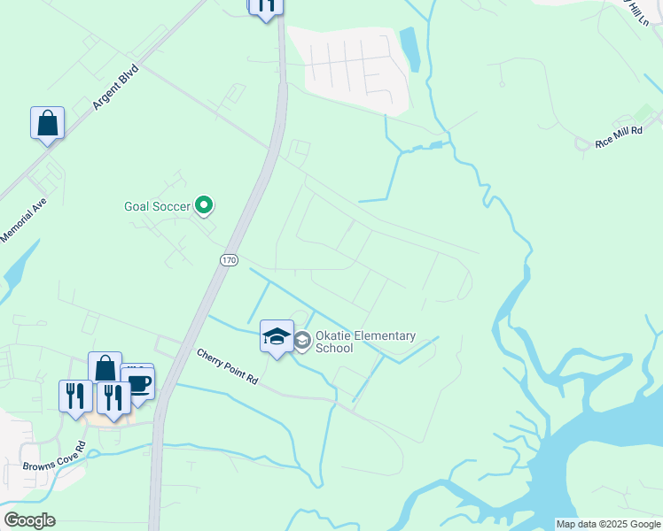 map of restaurants, bars, coffee shops, grocery stores, and more near 95 Pritcher Point Road in Okatie
