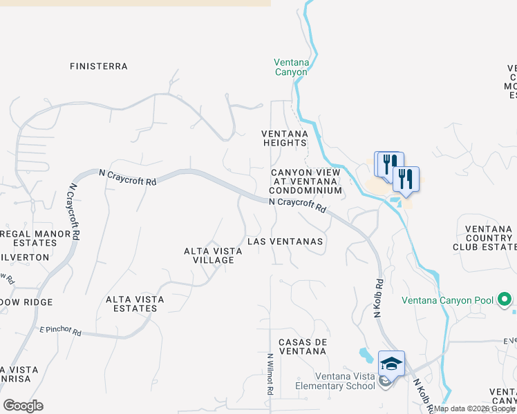map of restaurants, bars, coffee shops, grocery stores, and more near 6280 East Placita El Vuelo in Tucson