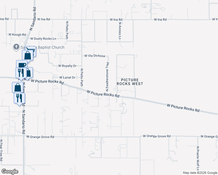 map of restaurants, bars, coffee shops, grocery stores, and more near 11230 West Picture Rocks Road in Tucson