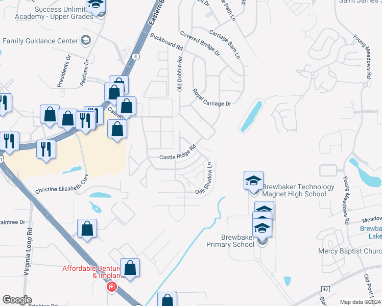 map of restaurants, bars, coffee shops, grocery stores, and more near 4041 Oak Shadow Lane in Montgomery