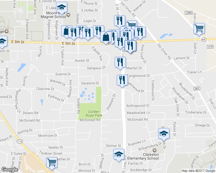 map of restaurants, bars, coffee shops, grocery stores, and more near 2200 Glenbrook Drive in Tyler