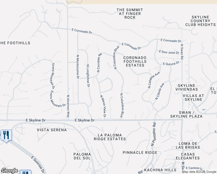 map of restaurants, bars, coffee shops, grocery stores, and more near 6621 North Donna Beatrix Circle in Tucson