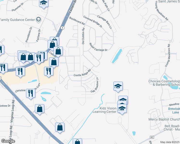map of restaurants, bars, coffee shops, grocery stores, and more near 3502 Oak Shadow Lane in Montgomery