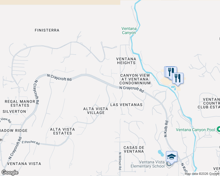 map of restaurants, bars, coffee shops, grocery stores, and more near 6280 East Placita El Vuelo in Tucson