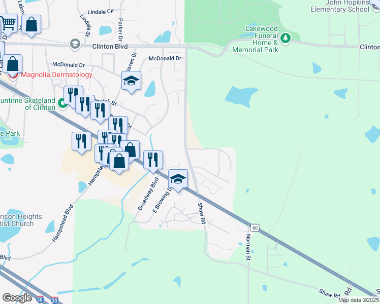 map of restaurants, bars, coffee shops, grocery stores, and more near 6029 Kennedy Road in Jackson