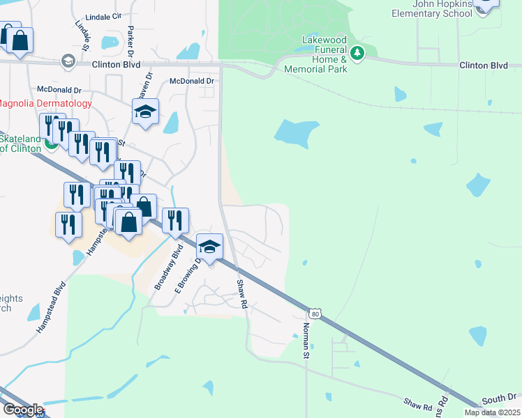 map of restaurants, bars, coffee shops, grocery stores, and more near 201 Paco Way in Jackson