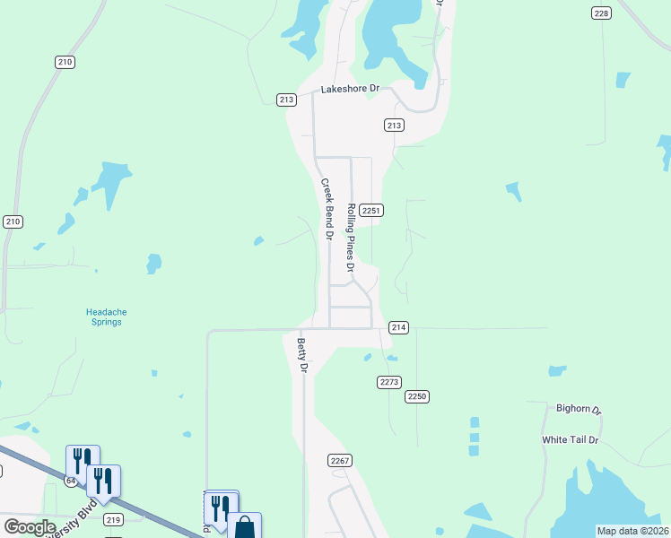 map of restaurants, bars, coffee shops, grocery stores, and more near 10477 Creek Bend Drive in Tyler