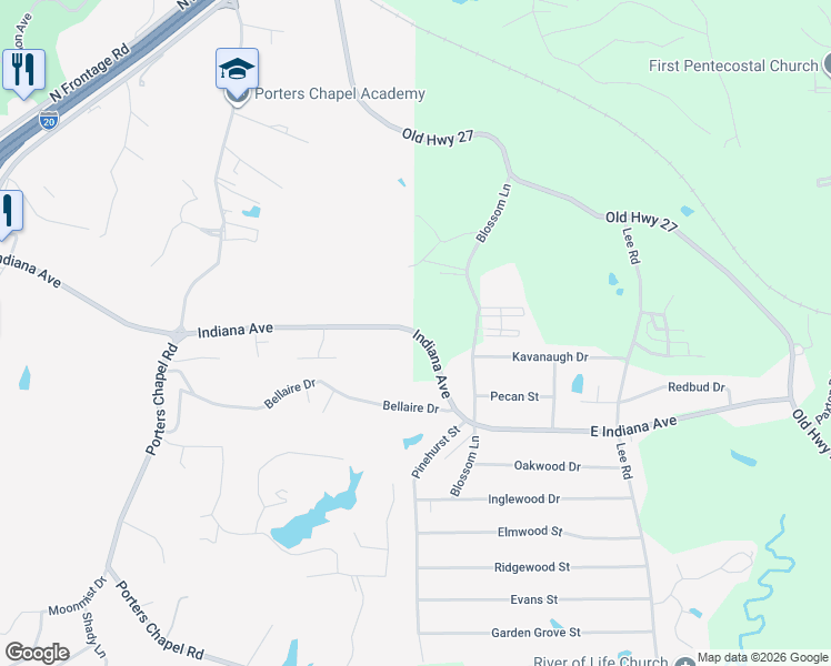 map of restaurants, bars, coffee shops, grocery stores, and more near 107 Bellaire Drive in Vicksburg